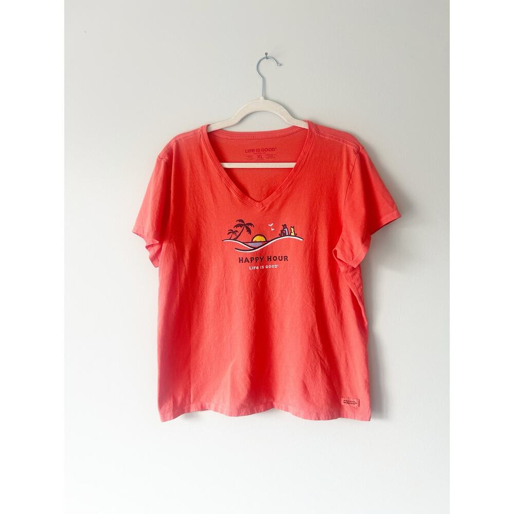 Life is Good Happy Hour Graphic Pink Crusher Short Sleeve Tee Extra Large